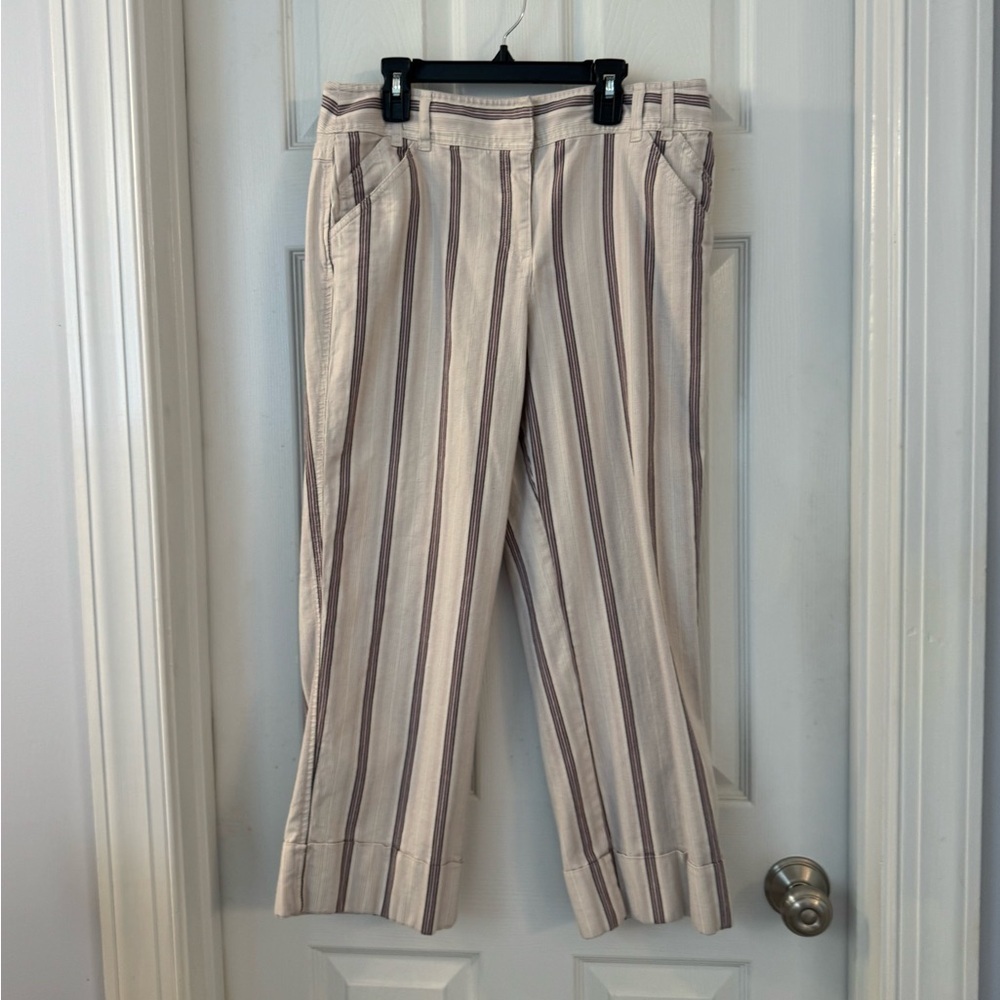 LOFT Off White Striped Capri Pants Size 10 wide cuff